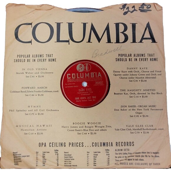 Gene Krupa 78 Leave Us Leap / Dark Eyes on Columbia 36802 V+ Jazz - Picture 2 of 2